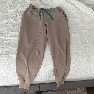 Figs Tan Jogger Sweatpants with Teal Drawstring